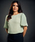 Wide Neck Crushed Olive Formal Top